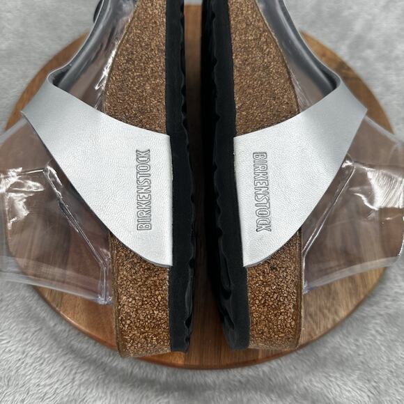 Birkenstock Sandals Womens 39 Gizeh Thong Silver Metallic Buckle Toe Post Flats - Picture 9 of 12